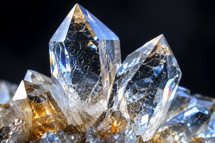 Macro de cristal de calcita com luz refratada, representando os cristais de cálcio do labirinto que causam o VPPB